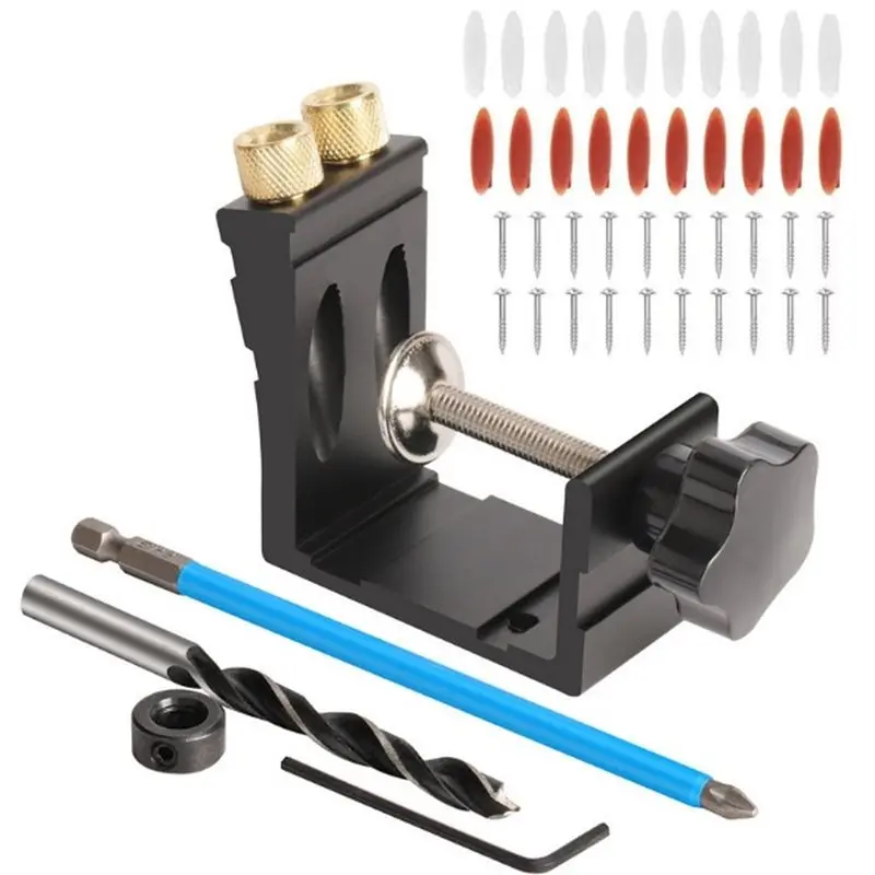 BHTS-Woodworking Drilling Positioner, Adjustable 15° Angled Hole Positioner Set(1 Set) Black