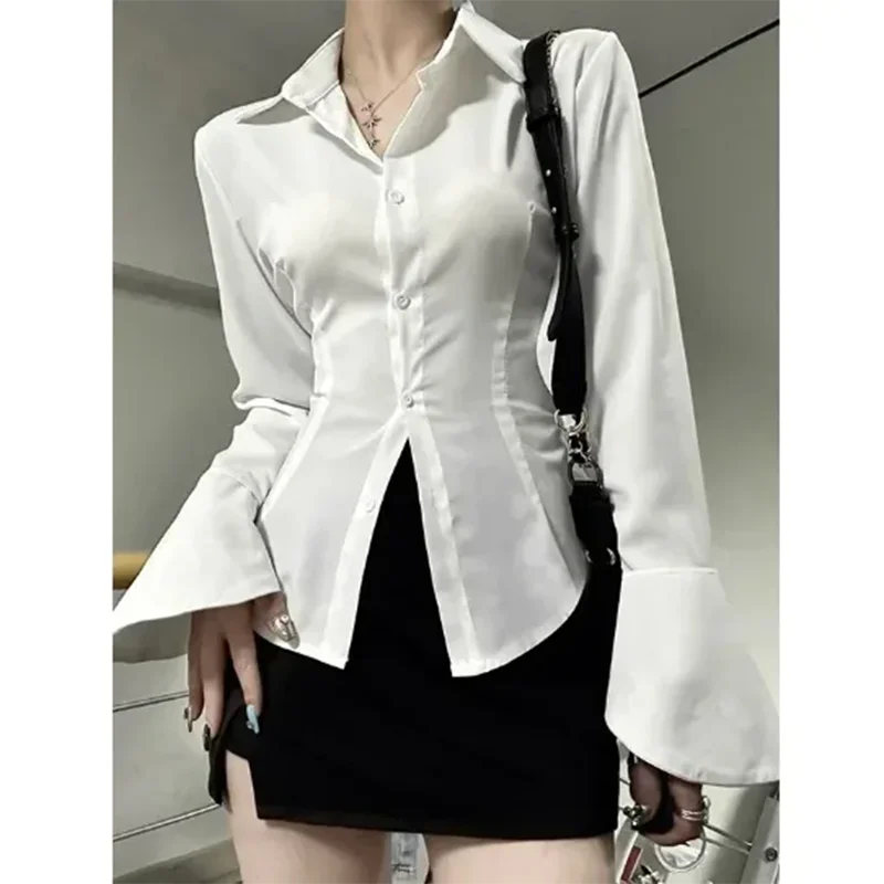 Black Bell Sleeve Top Vintage Blouses Corset White Shirt Women Long Sleeve Gothic Lolita Flared Korean Style Sexy Blouse