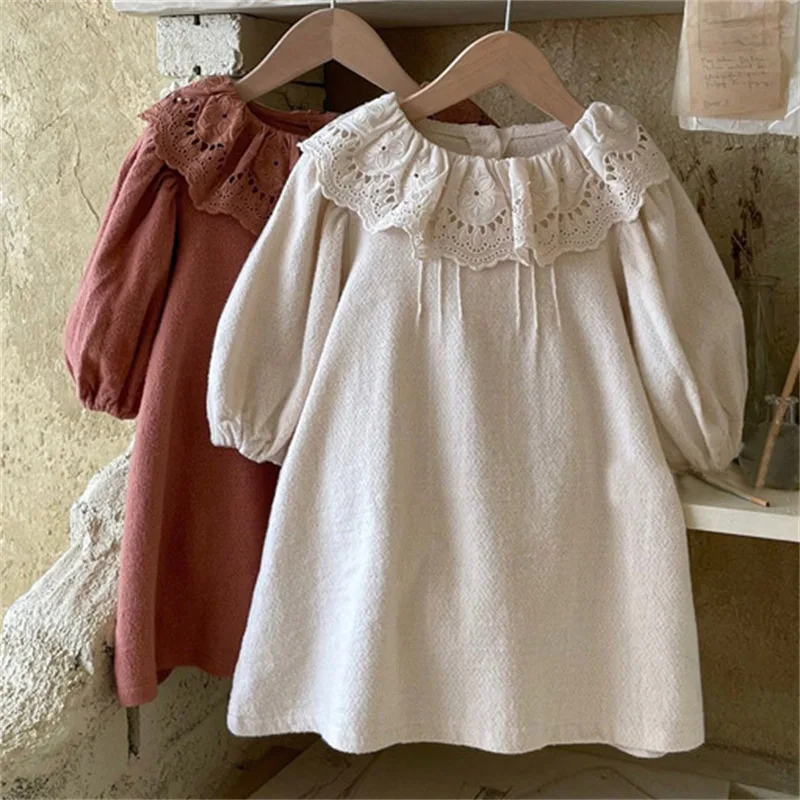 Sister Clothes 2022 New Ruffles Lace Collar Romper for Baby Girls Clothing Long Sleeve Kids Dress for Toddler Girls Costumes