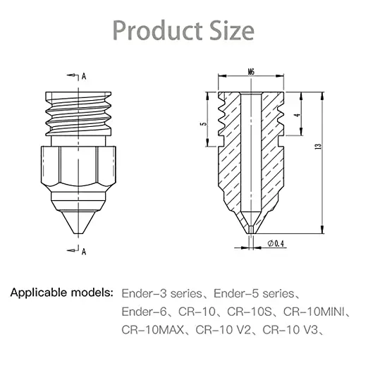 Creality 5 قطعة/المجموعة 0.2/0.4/0.6/0.8/1.0 مللي متر Hotend الطارد النحاس الفوهات للطابعة CR-6 SE/Ender-3 Series/Ender 5 Series