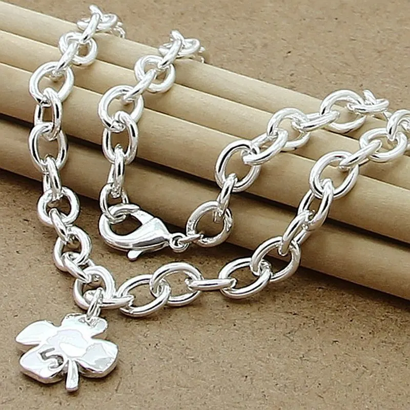 

925 Sterling Silver Four Leaves Clover Pendant 18 Inch Chain Necklace For Women Wedding Engagement Fashion Jewelry