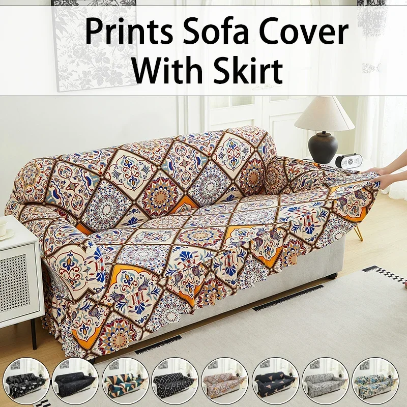 Floral Printed Sofa Slipcover Nonslip Sofa Cover with Skirt Furniture Protector Stain Resistant Decorative Sofa Чехол Для Дивана