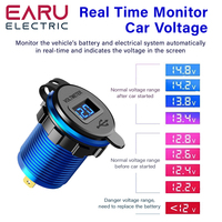 Quick Charger Aluminum QC3.0 Dual USB Car Charger with Switch Button LED Voltage Display for 12V/24V Cars Boats Motorcycle