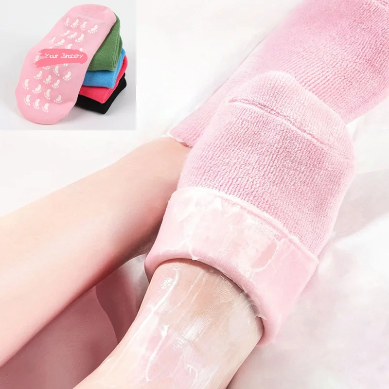 1 paio di guanti e calzini idratanti con olio essenziale multicolore per piedi secchi e screpolati Kit di massaggio nutriente per la cura dei piedi della pelle