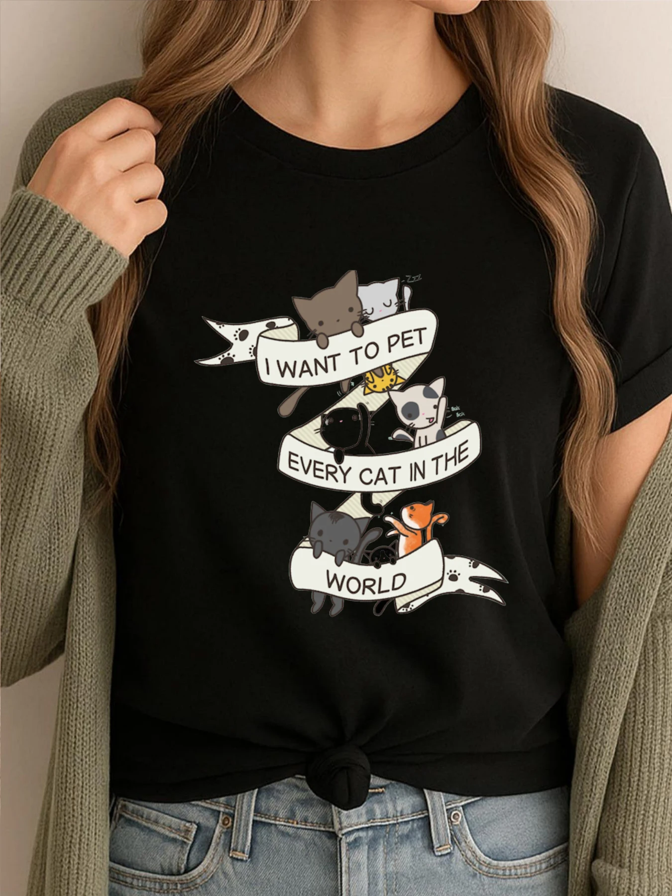 

Футболки с забавным рисунком «Я хочу домашнее животное», «Каждай кот в мире», мужские корейские модные мужские футболки Camisas De Hombre, повседневный стиль