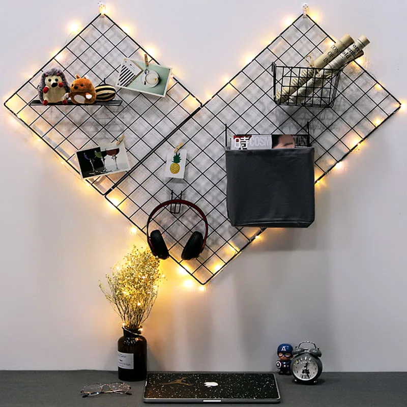 More sizes Metal grid iron mesh supermarket shelf display rack kindergarten home Wall decoration hanging net Organizer