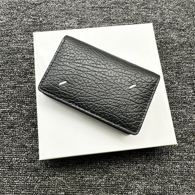 Classic Cowhide Simple Multi-functional Folding Wallet Men and Women Black Change Bag Card Bag Storage Bag