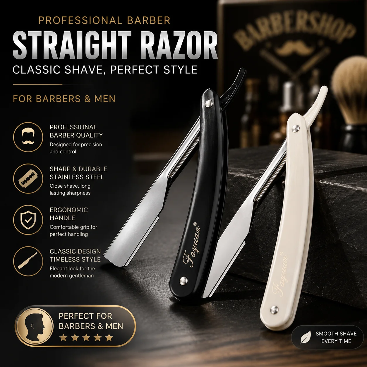 Vintage Straight Razor, 25g Lightweight Folding Shaver - Detachable Half-Blade Design for Barber Beard & Head Grooming