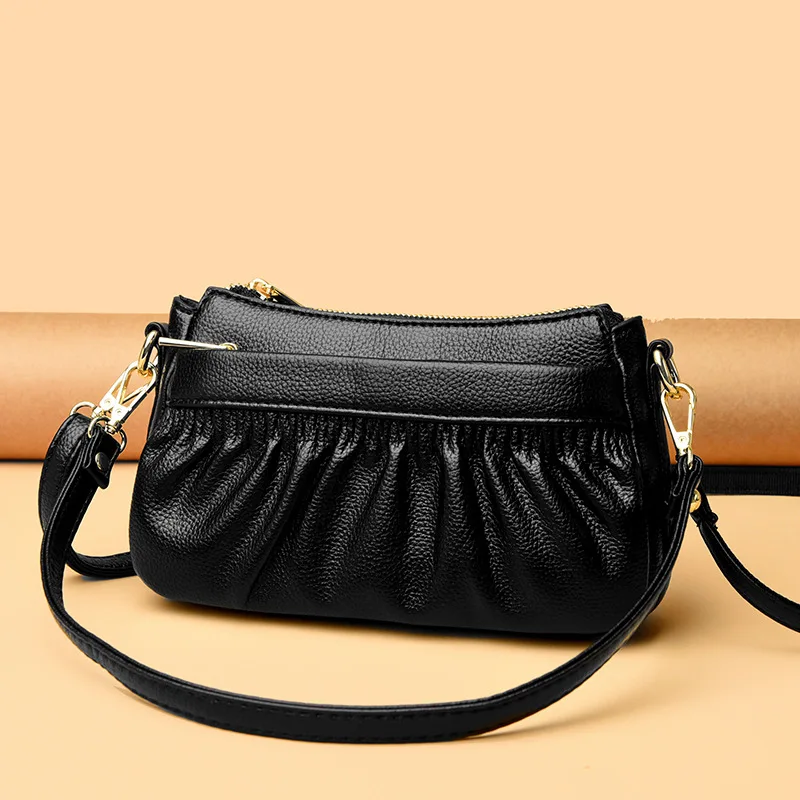 

Brand Women phone Wallet Genuine Leather ladies Shoulder Messenger Bag small pleated design female Day Clutches purse