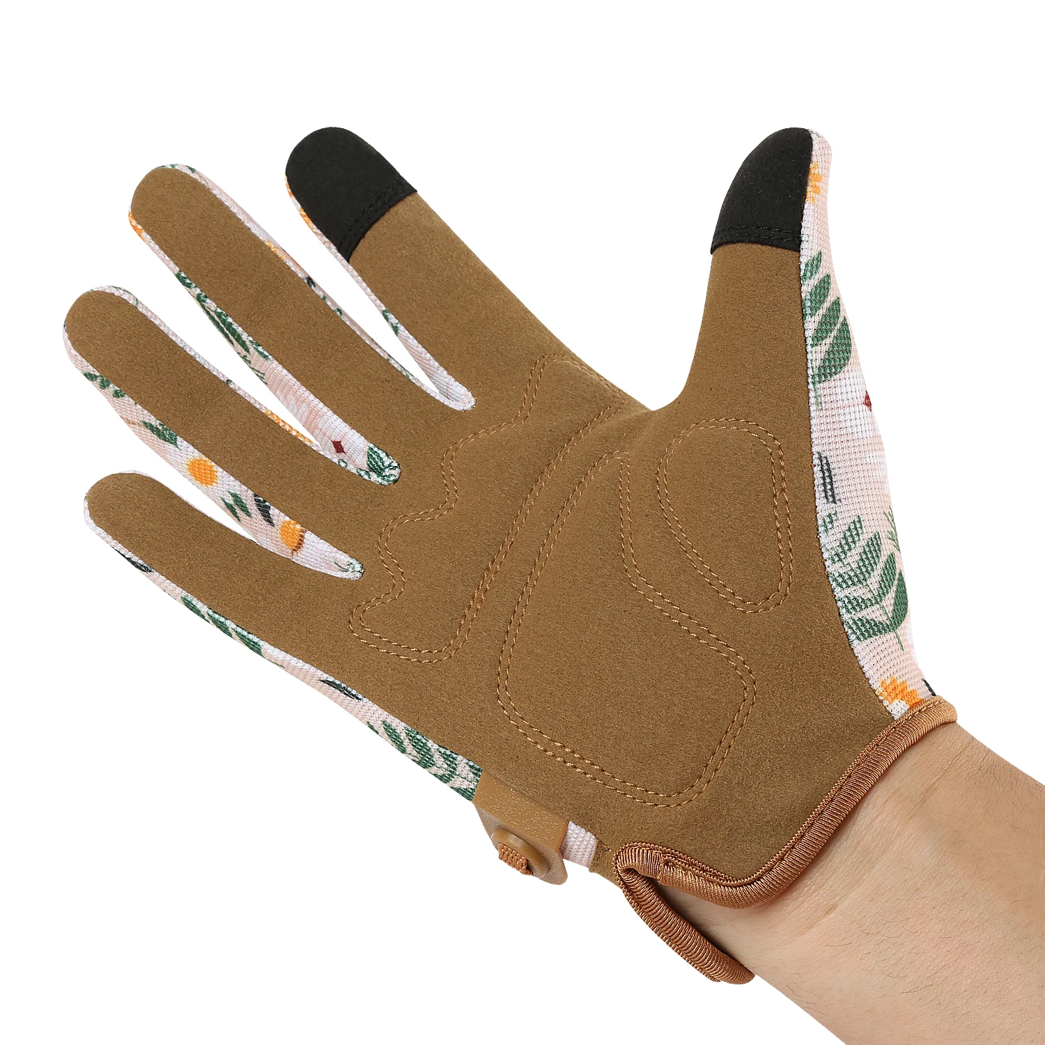 1Pair Vilico Tropical Floral Printed Full Finger Touch Screen Gloves, Adjustable Cuff Soft Breathable Hand Wear for Cycling, Dri