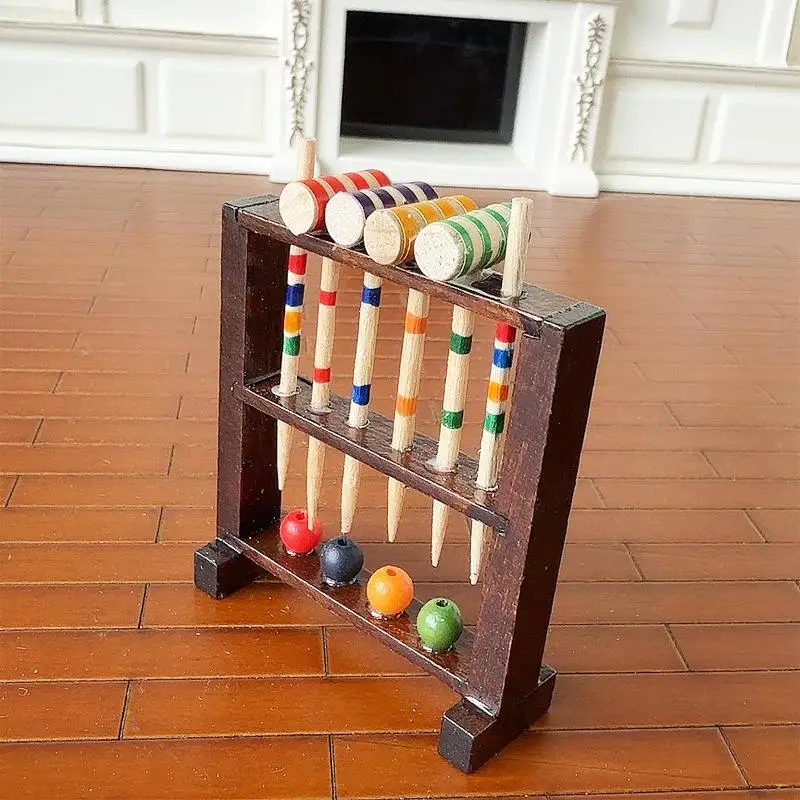 Simulación de casa de muñecas, soporte de Croquet de madera, modelo, accesorios de muebles para decoración de casa de muñecas, juguetes para juego de imitación, regalo, 1/12