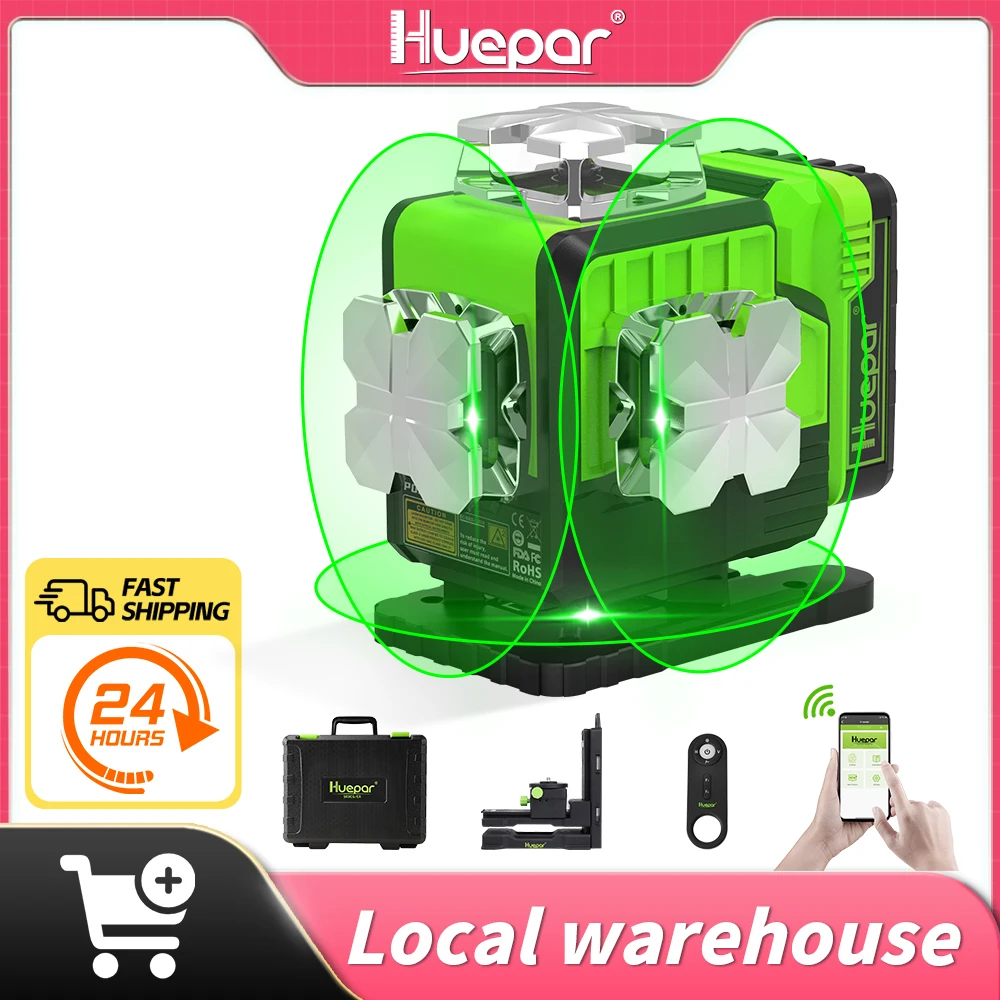 Huepar 16 Lines 4D Laser Level P04CG 360 Horizontal And Vertical Self-Leveling Bluetooth Remote Control With Li-ion Battery