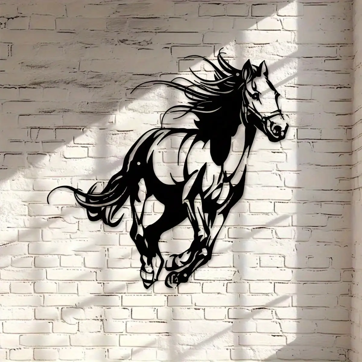 CIFBUY Black Horse Metal Wall Art 30cm Dynamic Galloping Iron Sculpture Indoor Outdoor Living Room Patio Balcony Home Decor