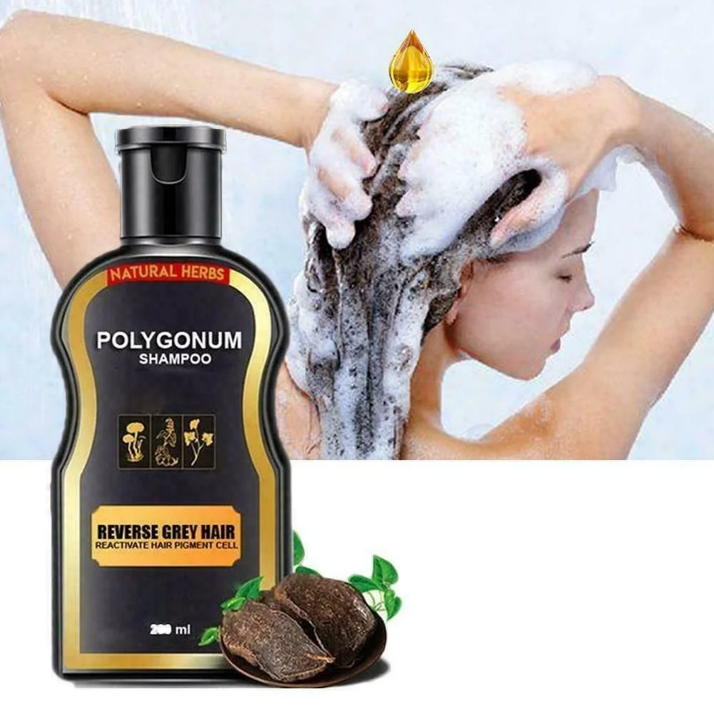 200ml Reverse Grey Hair Darkening Natural Polygonum Shampoo Black Hair Shampoo Anti Gray Hair Treatment White Removal Herbal