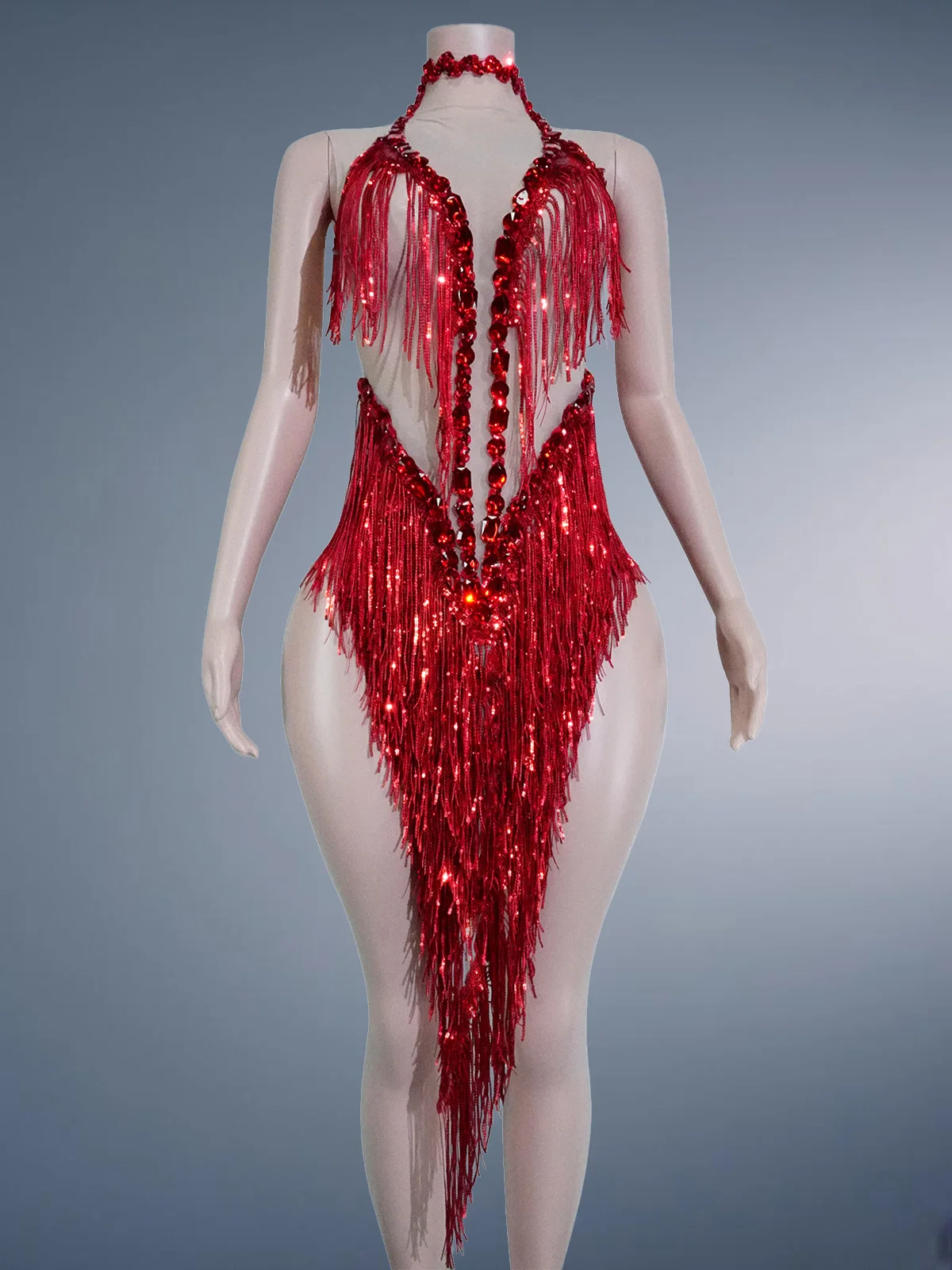 

Women Sparkle Rhinestone Sequined Leotard with Tassel Nightclub Cabaret Performer Stage Costume Bodysuit Drag Queen