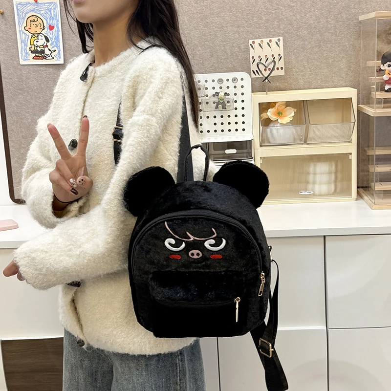 Cute Bear Ears Plush Backpacks For Women Winter Mini Fluffy Shoulders Bag Doll Knapsack Y2K Packbag Furry Rucksack Fur Mochila