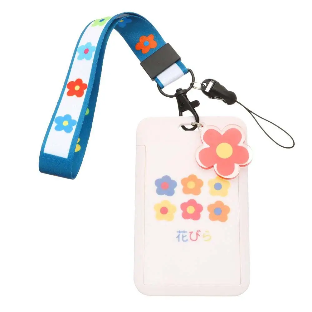 

Sweet Floral Lovely Bank Credit Card ID Card Cover Keychain Name Tags Card Holder Badge Holder Bus Card Case Work Card Bag