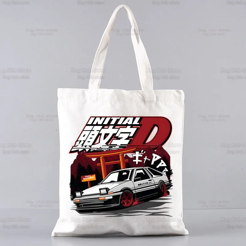 AE86 Japan Anime Art Canvas Bag Totes Simple Print Initial D Racing Shopping Bags Girls Life Drift Car JDM Casual Pacakge