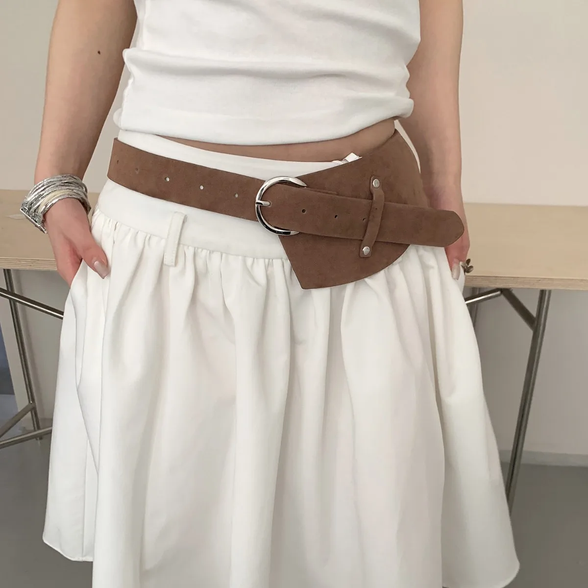 Suede Irregular Waist Belt for Women Fashion Dress Matching Slimming Waistband Versatile for Daily Wear