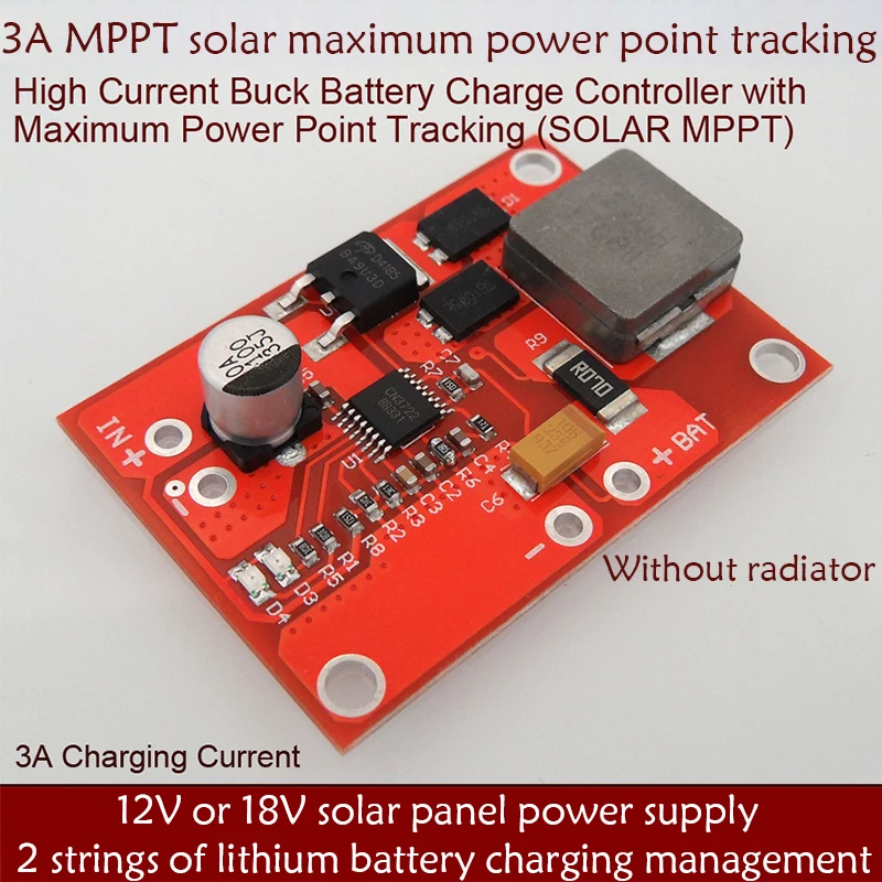 BMS 2S 3A 12V/18V MPPT Solar Charge Controller 7.2V 7.4V 8.4V CN3722 Lithium Battery Charge Control Module with Heat Dissipation