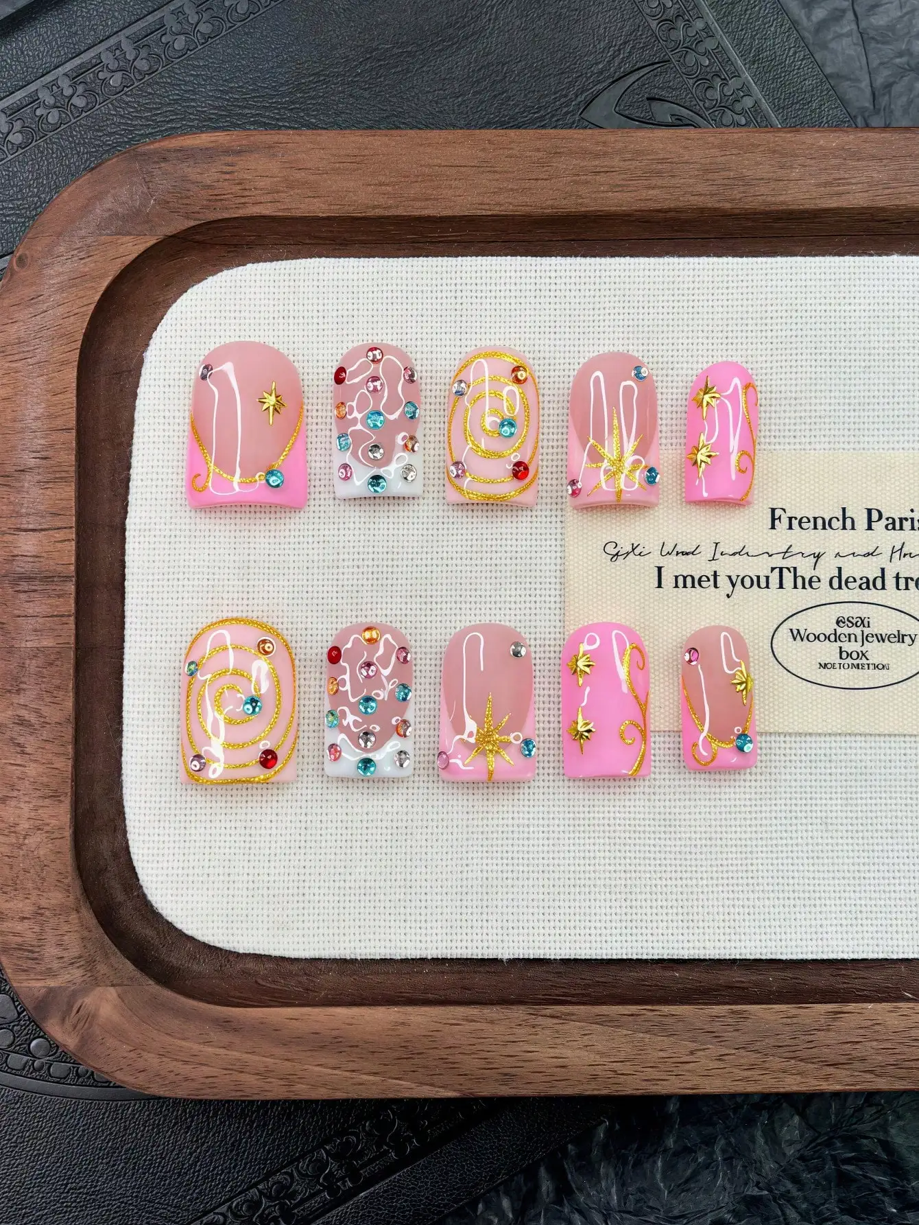 

10pcs Y2K Nails Pipe-Shaped Press On Nails Set - Handcrafted, Pink Nails, Yellow Nails, Pink And White French Tip Nails, Hand Dr