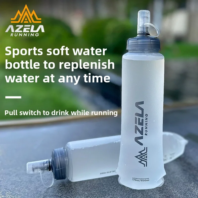 Sports Water Bottle Portable Foldable 500ml Outdoor Soft Water Bag Mountaineering Off road Foldable Running Water Bottle