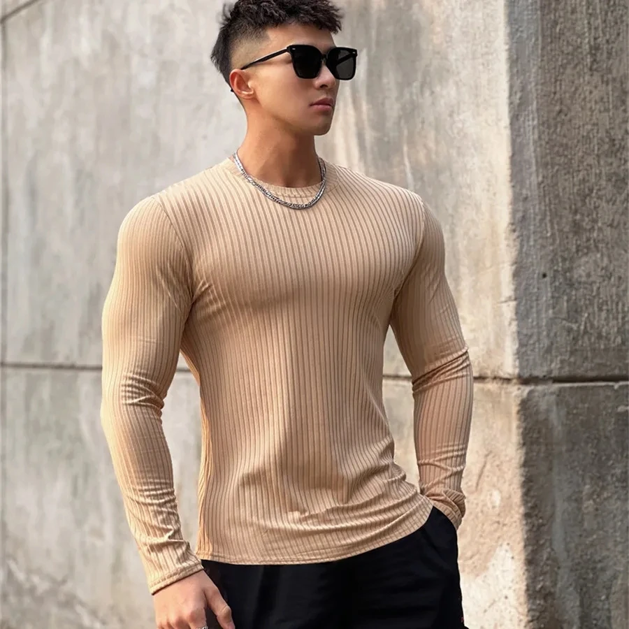 2023 new men\'s T shirt Solid colors Long Sleeve Slim T-shirt young men Pure color tee shirt Casual Tee men Long Sleeve tops