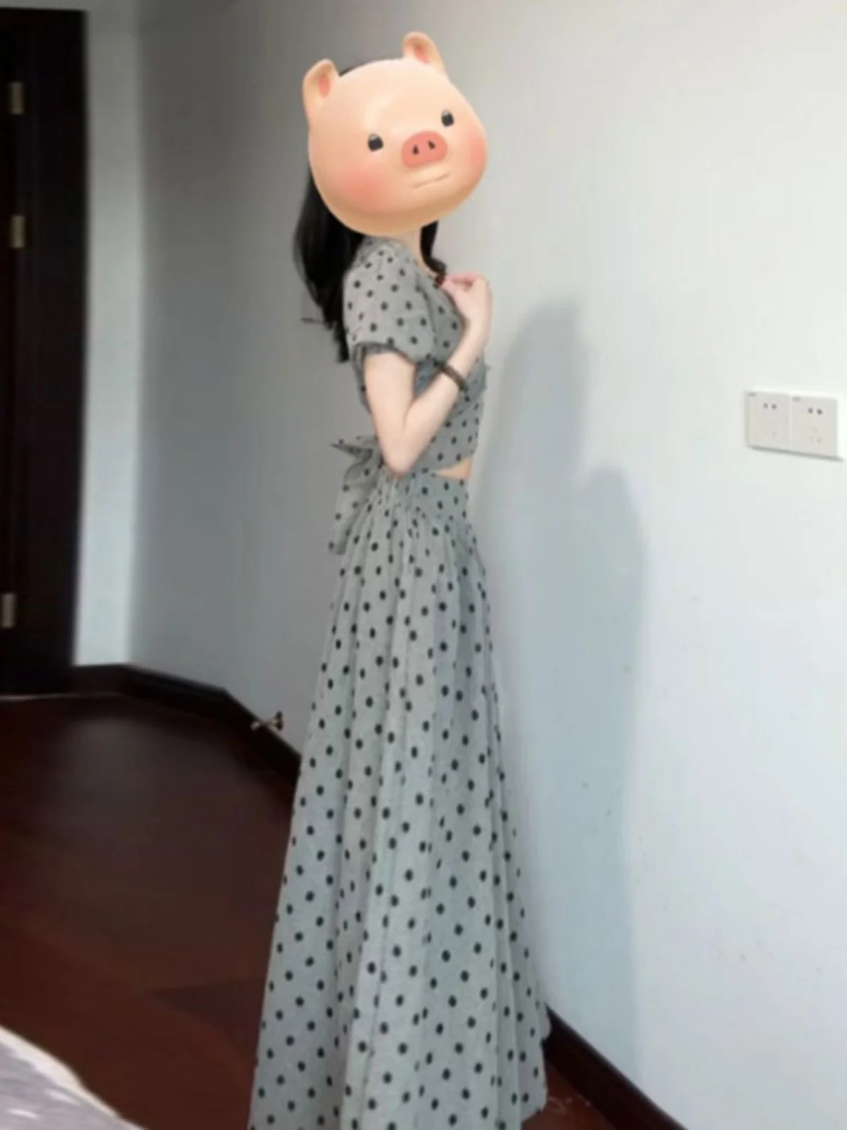 

Unique Polka Dot Set Elegant Short Sleeve Top And Half Length Skirt Two Piece Suit Comfortable Cotton Material French Style