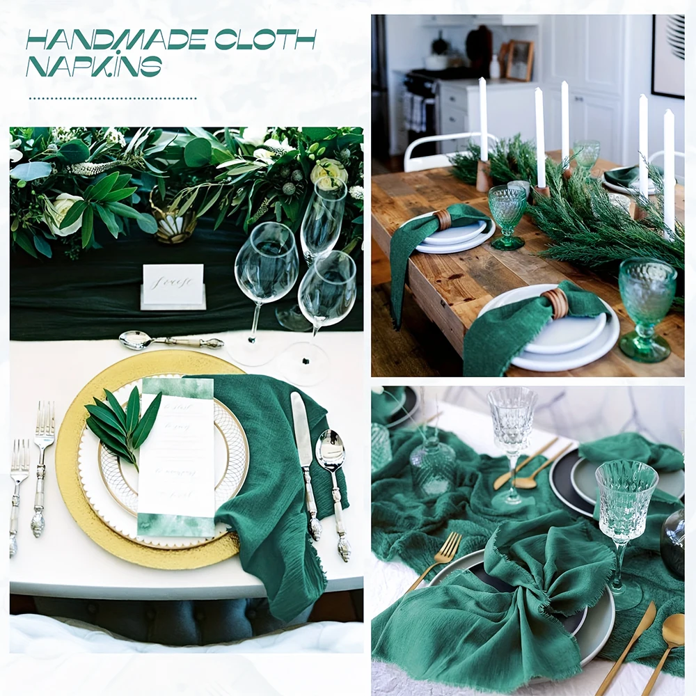 مجموعة من 6 المناديل القماشية القطنية الشاش 32x32 سنتيمتر النسيج الزفاف ديكور الاستخدام اليومي عشاء منشفة شاي الجدول قرية عيد الميلاد المناديل #4