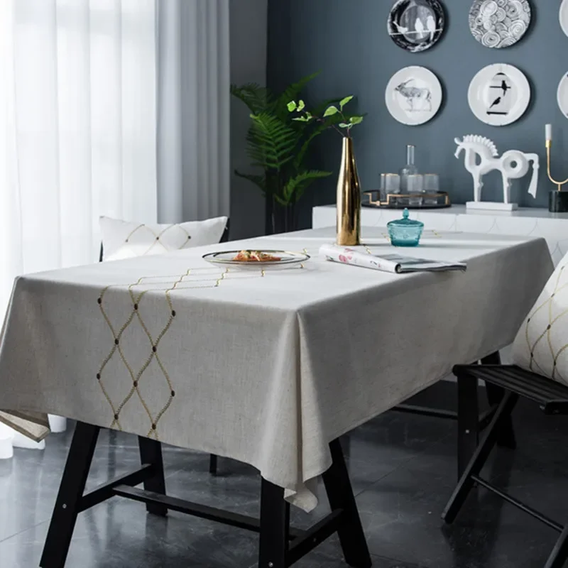 

1 шт. Новая скандинавская льняная скатерть-полотенце с геометрической вышивкой в форме ромба, водонепроницаемая, квадратная, с рисунком «Гордая роза»