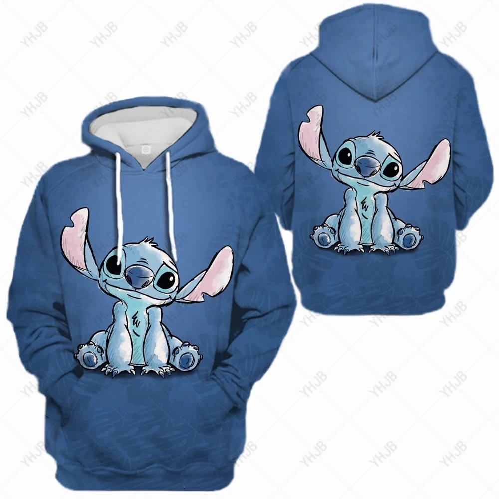 Moletom การ์ตูน Kawaii Lilo feminino E Stitch, การ์ตูน pôver comprida, capuz ลำลอง, roupas de inverno, Moda outono