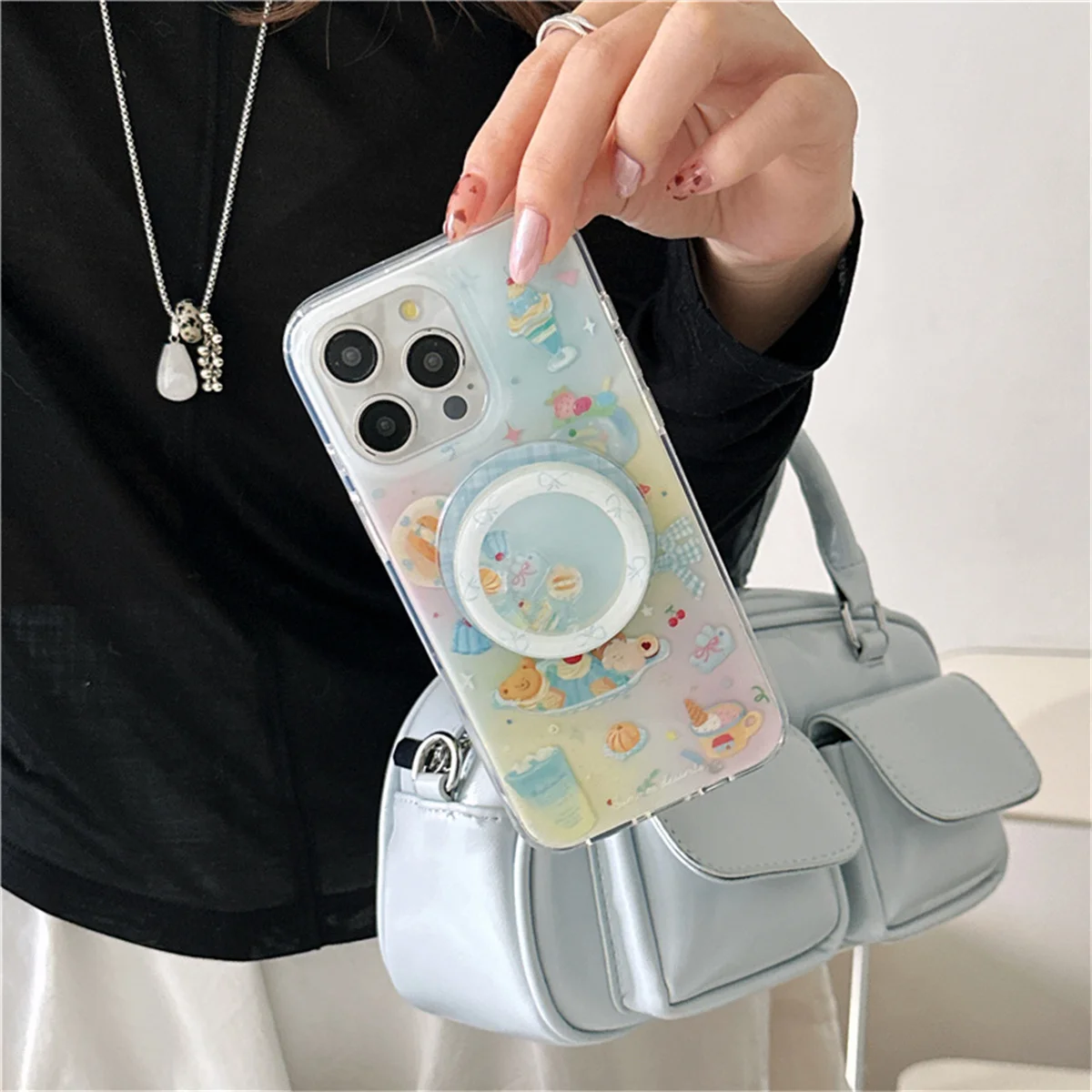 

Fashion Cute Ice cream Magnetic Phone Case For iPhone 16 Pro 14 15 Pro Max Protective Cover with Stand Shockproof Cases