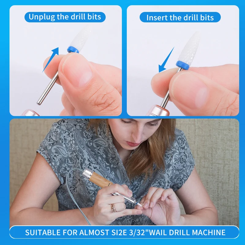 Ensemble de forets à ongles, fraises en céramique, ponceuse de manucure, pointe d'élimination du vernis Gel, tour professionnel, fraises