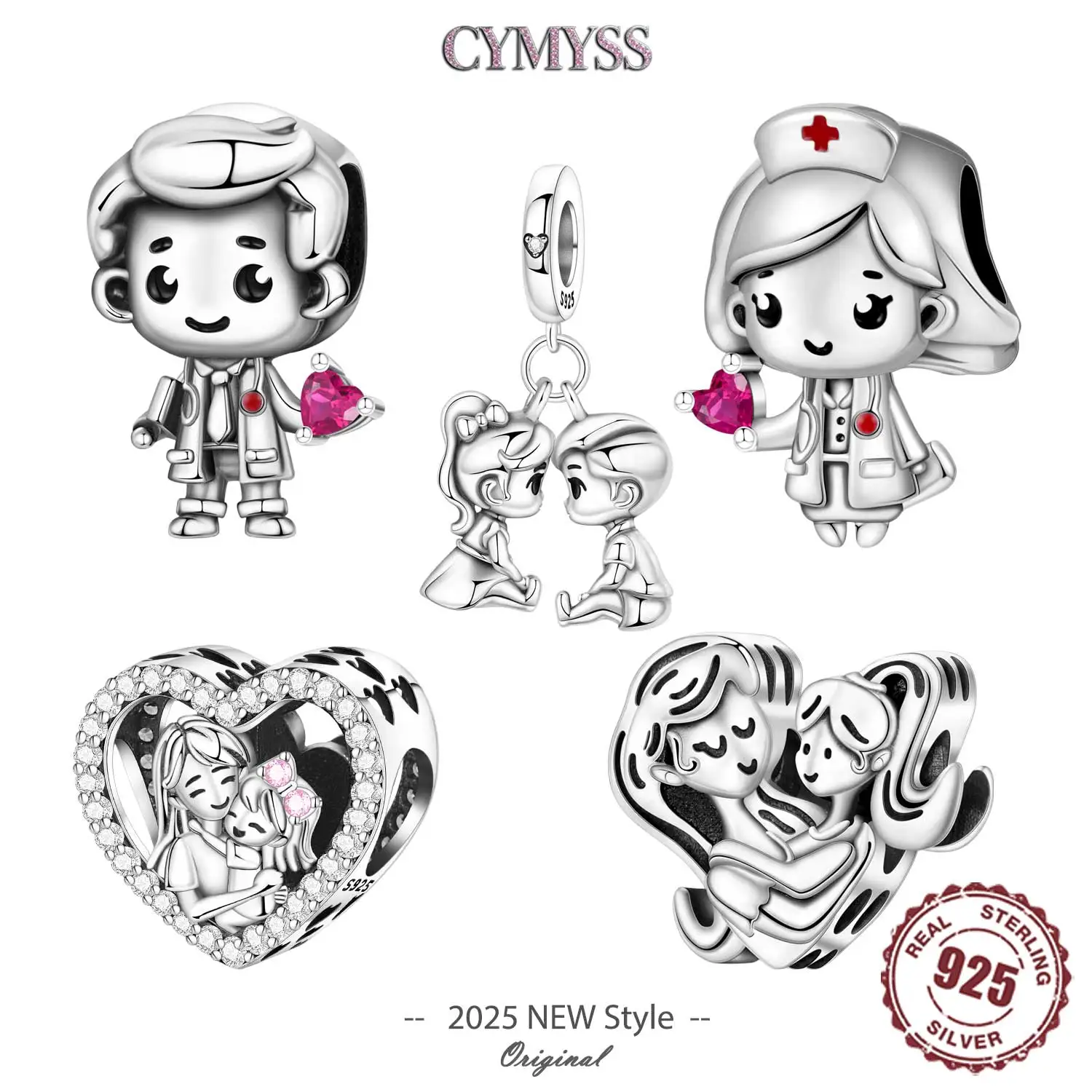 

HOT 925 Sterling Silver Cartoon Character Doctor Nurse Couples Beads Fit Women Bracelets Charms DIY Birthday Party Gifts Jewelry