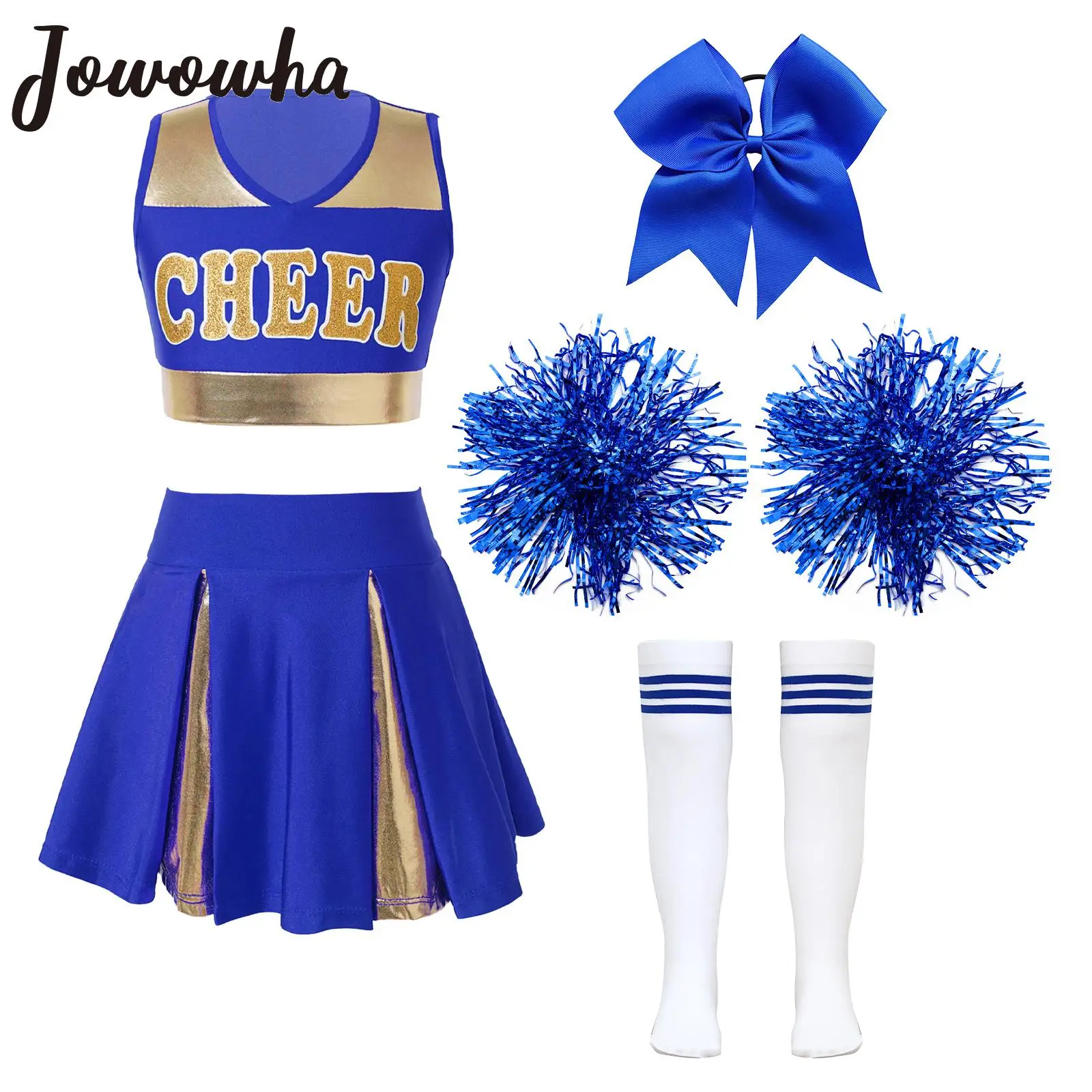 Bambini scuola ragazze Cheerleading abiti da ballo Halloween Cheerleader Performance uniformi senza maniche Crop Top con gonna a pieghe