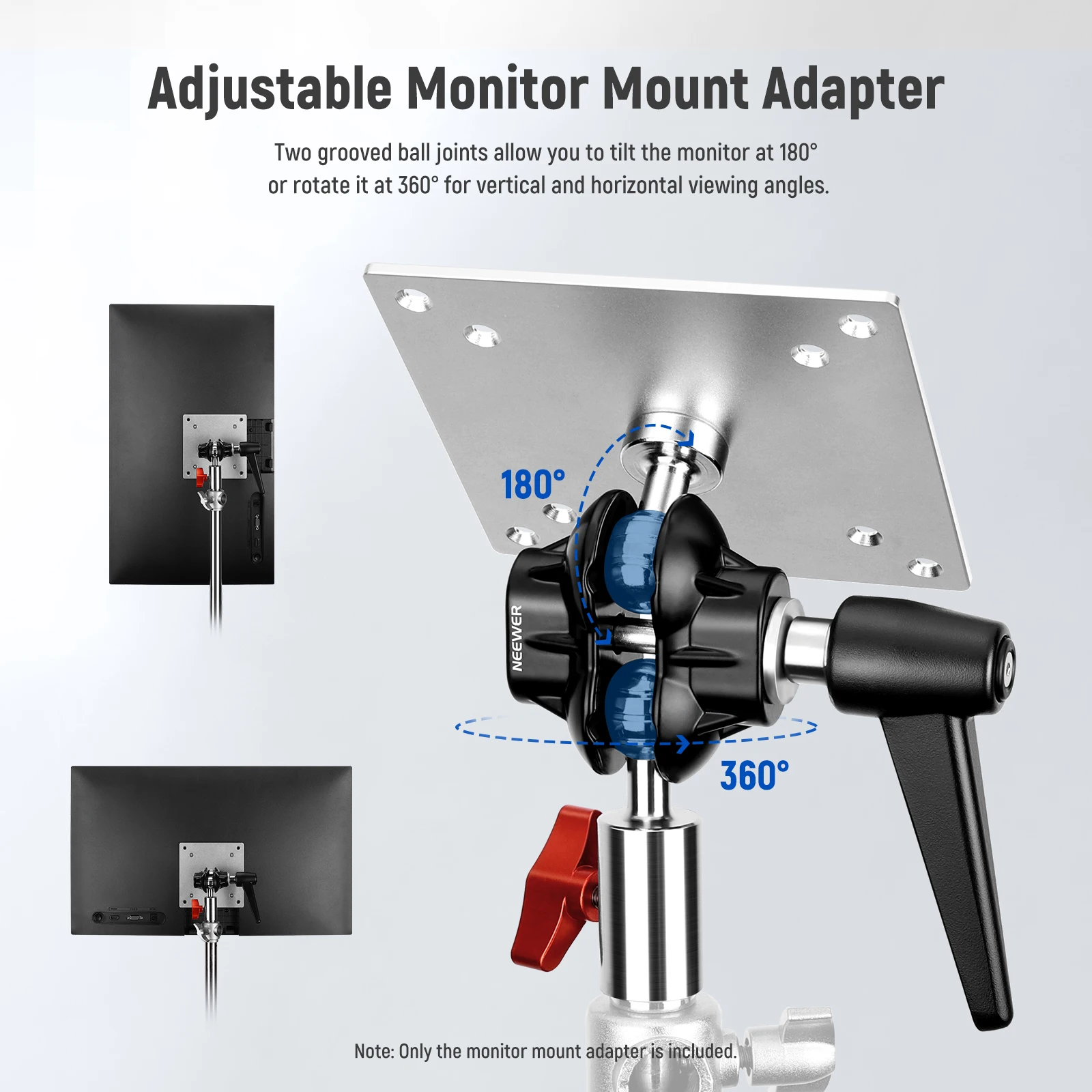 NEEWER 2 Pack Monitor Mount Adapter with VESA Mount, Aluminum Alloy Light Stand Adapter Dual 360° Ball Joint M4 Screw & 5/8