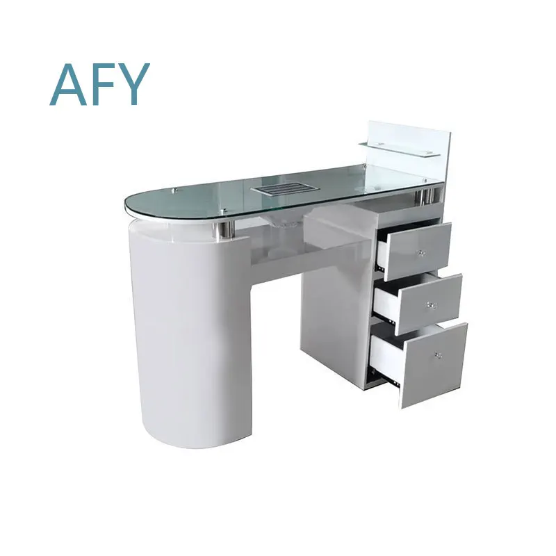 Single Nail Table Manicure Table for Salon Home Use White Painted Glass Countertop Nail Station Pedicure Table Nail Art Desk
