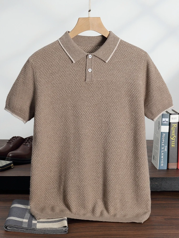TLOML Herren-Polo-T-Shirt aus Kaschmir, kurzärmelig, Pullover aus 100 % Kaschmir, Smart-Casual-Strickwaren, Frühling und Herbst, weiches, bequemes Oberteil