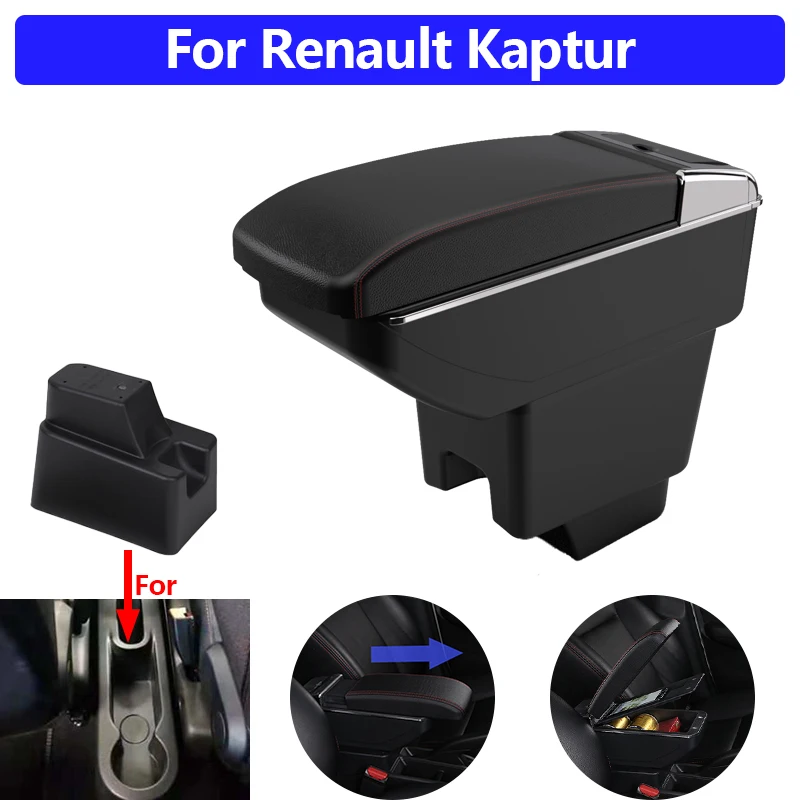 

For Renault Kaptur 2016-2022 Car Armrest Box Center Console Storage Box with Cup Holder PU Leather No Drilling Easy Install