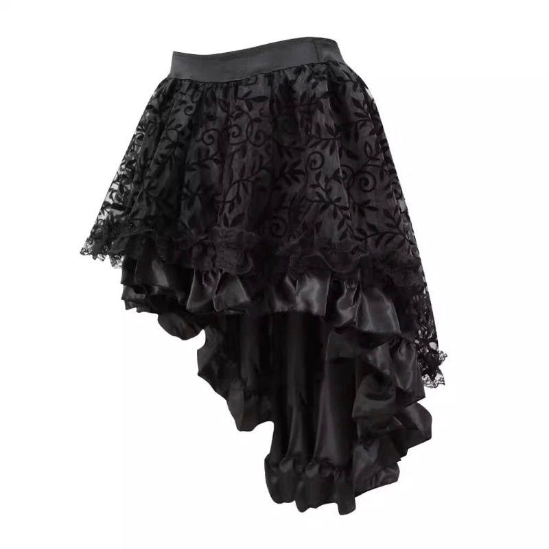 Vintage Dark Gothic Black Embroidery Printing Irregular Women's Mini Skirt Original Sweet Cool Versatile Y2K Short Skirts Ladies