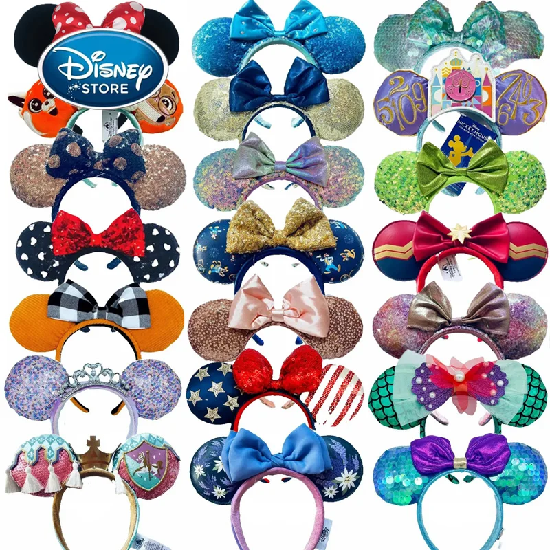 Disney Minnie fascia per l'orecchio per le donne fascia per capelli a forma di stella topolino orecchie per adulti/bambini accessori per ragazze Cosplay in peluche con paillettes in pelle