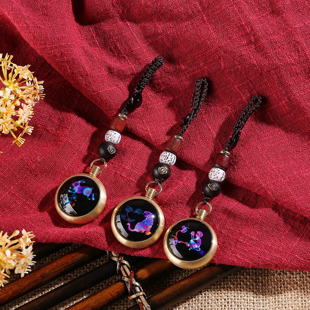 Новинка, медный брелок для денег с китайским знаком зодиака на удачу, брелок для автомобиля, светящиеся шпиннеры, фэн-шуй, очаровательный брелок ручной вязки