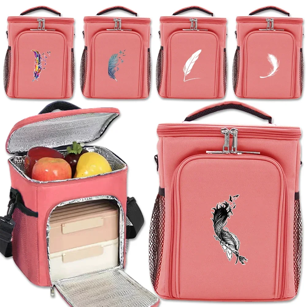Large-capacity Picnic Bag Family Outdoor Activities Simple Feather Pattern Printing Series Storage Food Refrigeration Bag