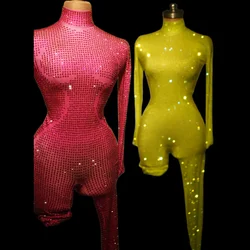 Tuta a maniche lunghe con diamanti in cristallo scintillante tuta da donna per feste in discoteca Lady Shining strass Stage Performance Costume