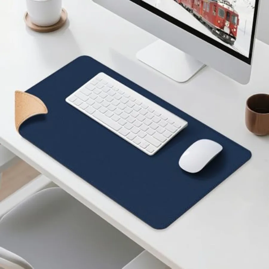 

Leather Mouse Pad with Stitched Edge, Waterproof Gaming Mouse Mat for Computers, Laptop, Office and Home Dark Blue, 33"*13"