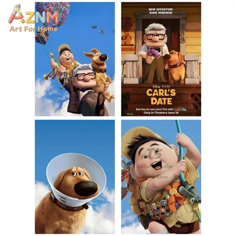 AZNM Disney Pixar Up Carl Fredricksen Russell Dug Carl's Date Balloon Adventure Póster de película de dibujos animados Lienzo sin marco Arte de pared