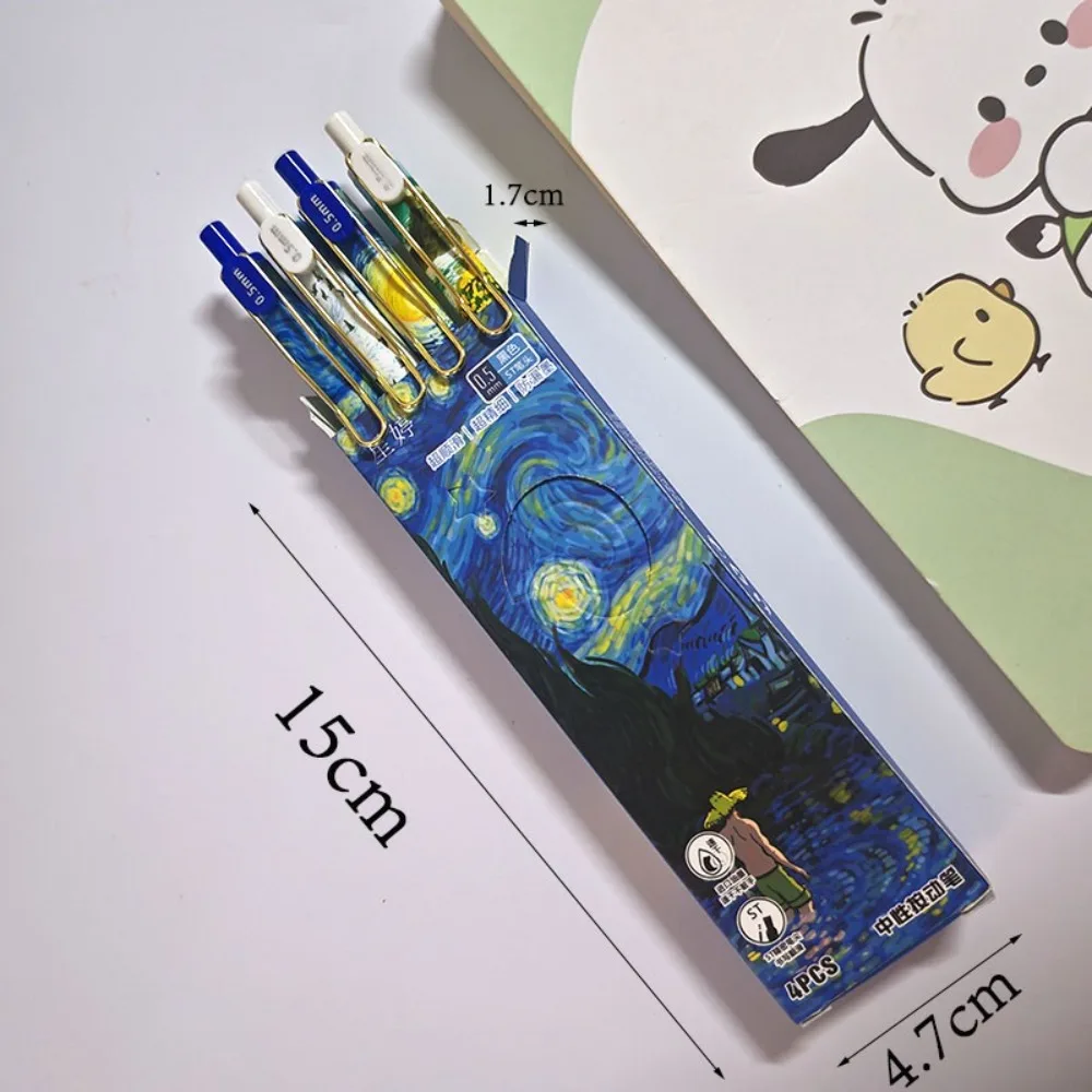 4 قطعة/صندوق العصرية فان جوخ النفط اللوحة الصحافة هلام القلم الحبر الأسود ST 0.5 مللي متر أقلام حبر جاف القرطاسية التجفيف السريع أقلام امتحان الطالب #6