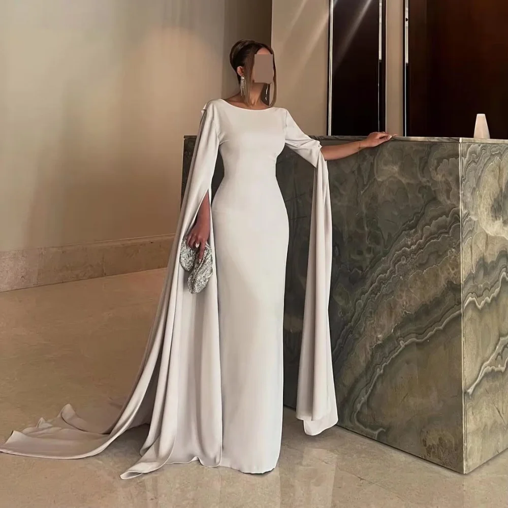 

Customized Exquisite Mermaid Tight Women Prom Dress O Neck Charming Long Sleeve Floor Length Party Dress Women Evening Gown