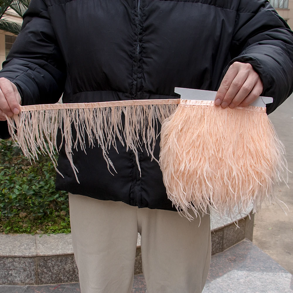 1Meter Fluffy White Ostrich Feathers Trim Fringe 8-10cm Feather Ribbon for Wedding Party Sewing Dress Clothing Decoration Crafts