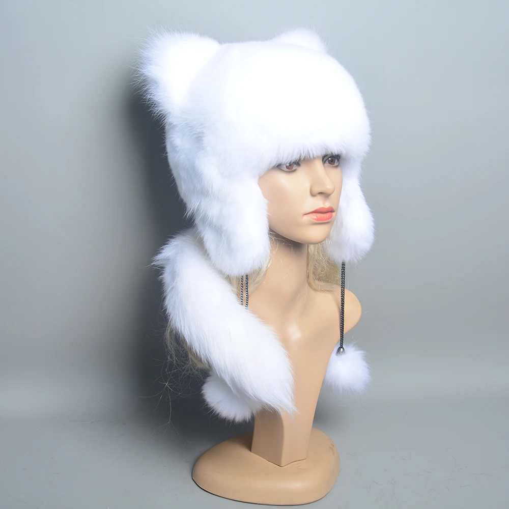 Hot Sale Luxury Ladies Winter Warm Real Fox Fur Hat hand knit women natural fox fur beanie hat genuine fox fur bomber hat